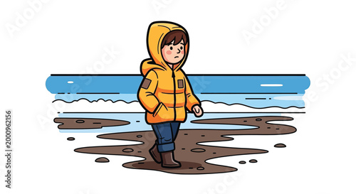 Child Wearing Yellow Hooded Jacket.