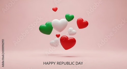 3d render of floating hearts in indian flag colors for republic day