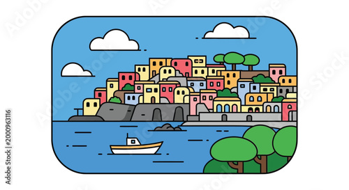 Colorful houses on a hillside waterfront.