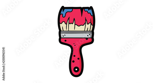 Colorful paint brush with dripping paint.