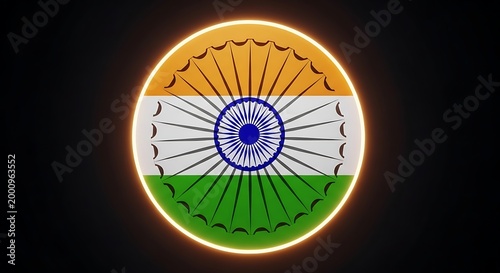 Glowing circular emblem featuring the indian national flag design