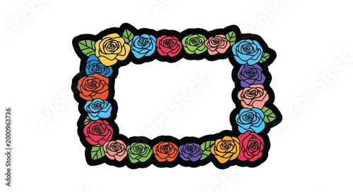 Colorful Roses Form Square Frame Border.