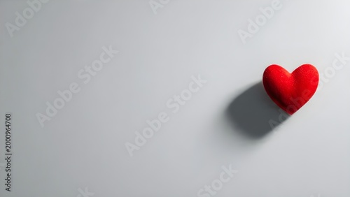 A red heart casting a soft shadow on a neutral background, symbolizing love and simplicity