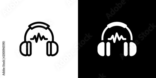 Ear Protection icon concept with flat Black White Background. Vector illustration.