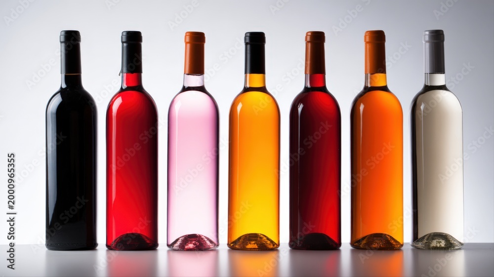 Obraz premium Collection of various wine bottles displaying different colors from dark red to white