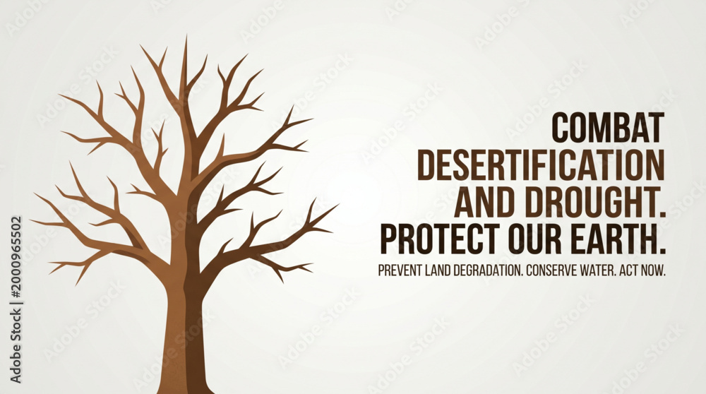 Obraz premium Desert drought awareness message with dry tree silhouette and minimal background representing climate crisis and earth protection for environment campaign design