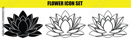A set of three lotus flower icons, showcasing elegant petals and natural beauty in various styles.