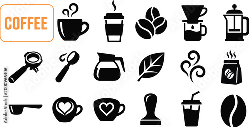 Minimalist Coffee Icon Set - Premium Vector Silhouette Collection for Cafe Branding and UI Design