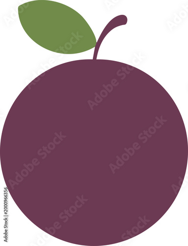 Minimalist Plum Illustration with Leaf fruit icon