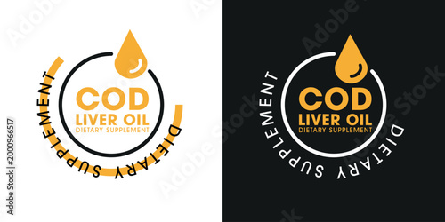 Cod Liver Oil Dietary Supplement Label Template Design, with Medicine Capsules for Healthy Lifestyle.