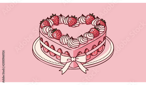 Groovy Retro Heart Strawberry Cake Coquette Banner Design