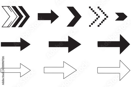 Collection of black and white arrow icons in various styles and directions