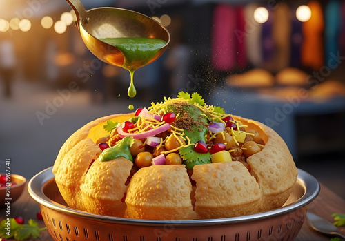 Authentic Indian Pani Puri Golgappa Street Food Burst Hyperrealistic Photography