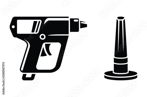 Glue gun and adhesive nozzle vector icon with adhesive applicator illustration