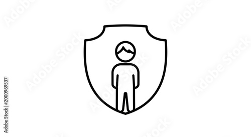 Minimalist line icon of a person inside a shield shape.