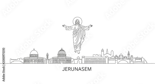 Christ statue overlooking cityscape view.