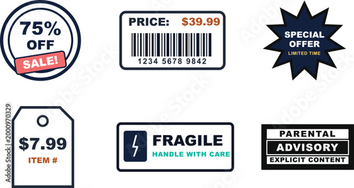 Sale badge and price tag icon set. Discount, offer and retail promotion symbol. Shopping, marketing and product label concept. Commercial pricing and deal design collection.
