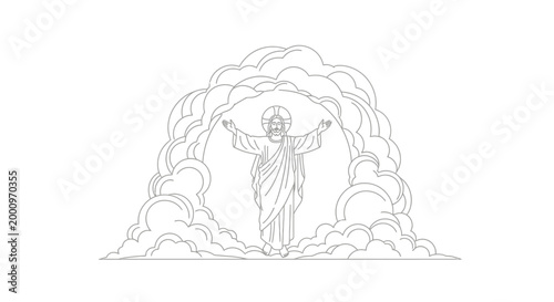 Jesus Christ standing on clouds heaven.
