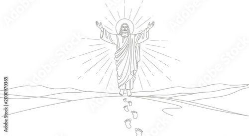 Jesus Christ standing on mountain top.