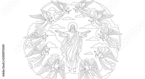 Jesus Christ surrounded by angels artwork.