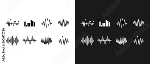 Abstract sound wave icons black and white graphic design elements