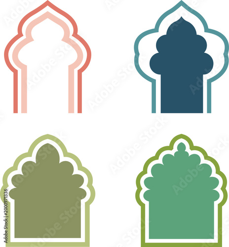 Collection of four unique Islamic mihrab icons for prayer direction