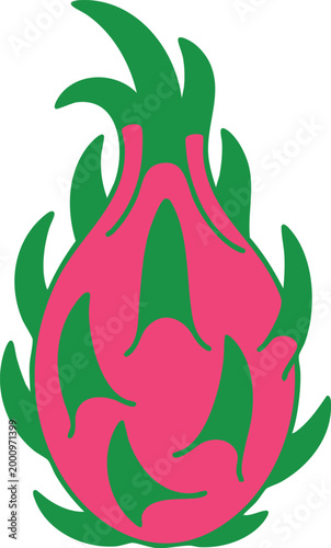 Pink dragon fruit with green scales and stem pitaya