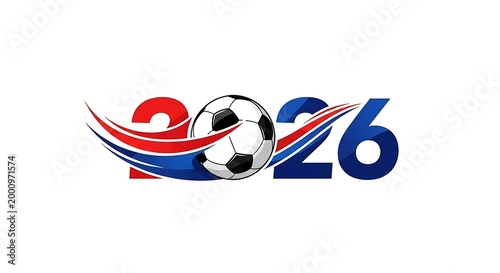 2026 soccer championship logo design with a modern ball and dynamic red and blue swooshes