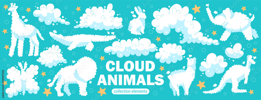 Fototapeta premium Illustration comic sky and cloud smoke cute with cat speed shape.