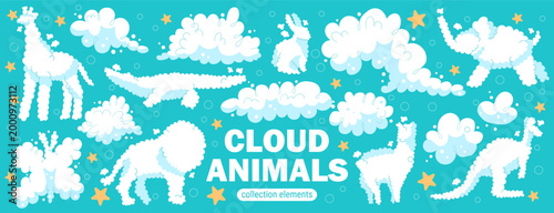 Illustration comic sky and cloud smoke cute with cat speed shape.