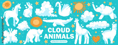 Cute sky smoke for comic cat shape and cloud speed animal.
