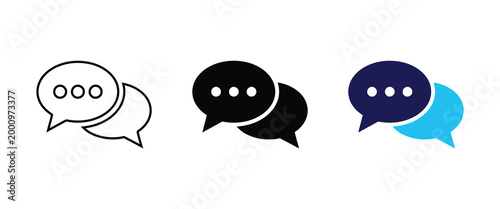 Set of chat and speech bubble icons in line, solid, and color styles for communication and dialogue