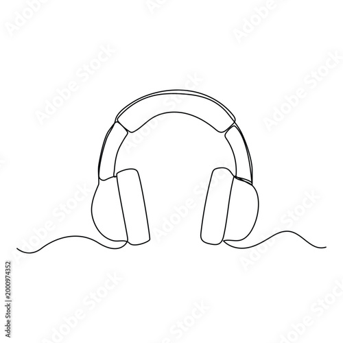 Continuous one line art of headphone speaker device gadget continuous lineart design isolated on white background.