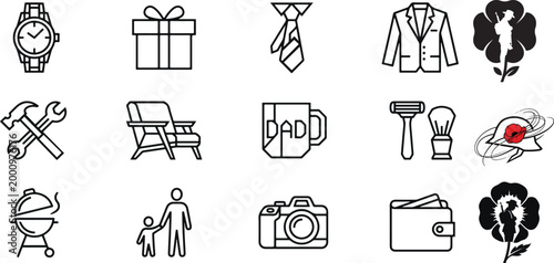 Vector collection of dad life elements including tools watch and accessories