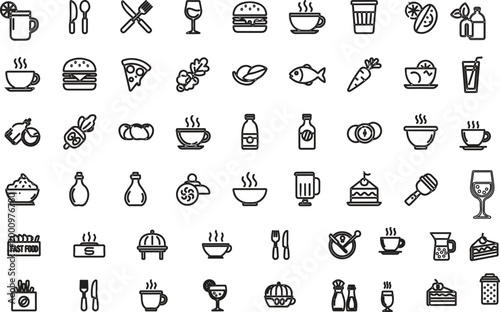 Minimalist kitchen and beverage outline icons collection for web and mobile UI