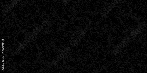 Black topographic map background with white contour lines pattern.