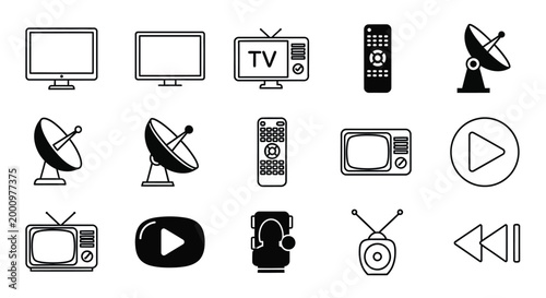 collection of media and entertainment icons on white background