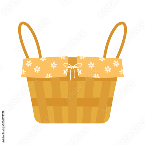 Collection of Colorful Wicker and Woven Picnic Baskets with Handles on White Background