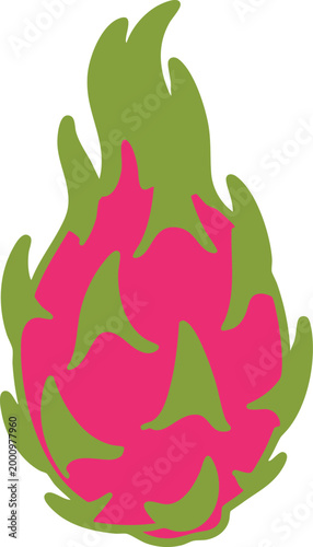 Stylized Dragon Fruit With Green Accents pitaya tropical fruit