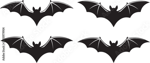 Collection of flying bat vector silhouettes, ideal for Halloween decorations, spooky seasonal designs, nocturnal animal illustrations, and eerie digital graphic projects