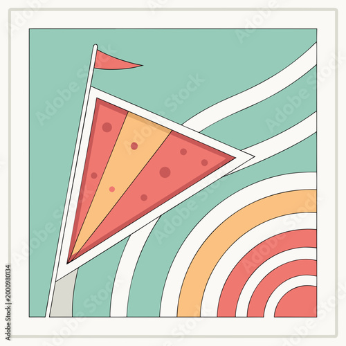 Colorful kite flying in sky with rainbow