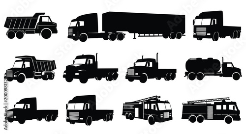 truck silhouettes in black and white high quality