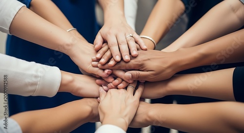 Group of hands joined together in unity