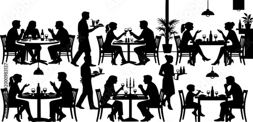 people in Restaurant silhouette on white background 
