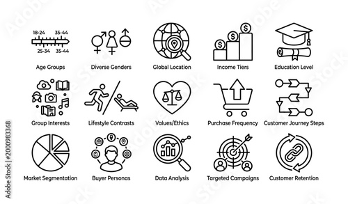 Audience segmentation icons arranged in grid on white background