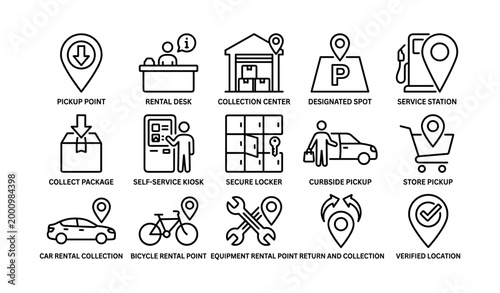 Pickup and collection icons showing rental and pickup locations