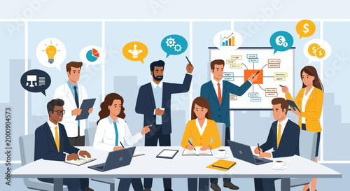 Business meeting and brainstorming session with diverse team