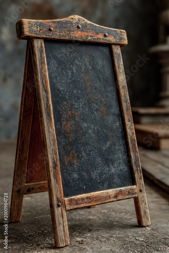 Rustic wooden chalkboard sign with worn texture