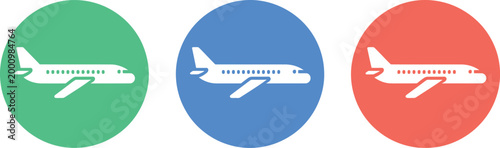 Airplane departure icon set, flight takeoff symbols for aviation travel airport navigation airline journey and transportation departure design elements.