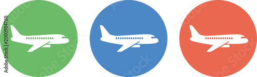 Airplane departure icon set, vector flight takeoff icons representing aviation travel airport boarding airline journey and departure system graphics.